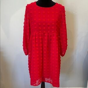 Red Textured Long Sleeve Dress loose fit